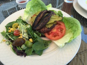 An open-faced buffalo burger with salad is one of a few dishes available to the public during lunch at Mt. Ada.Parimal M. Rohit photo